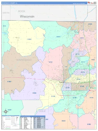 Winnebago County, IL ColorCast style ZIP Code wall map