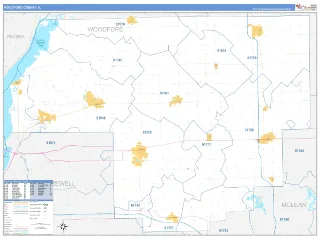 Woodford County, IL Business Reference style ZIP Code wall map