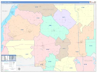 Woodford County, IL ColorCast style ZIP Code wall map