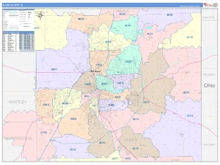 Allen County, IN ColorCast style ZIP Code wall map
