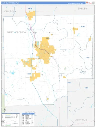 Bartholomew County, IN Business Reference style ZIP Code wall map