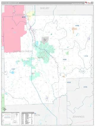 Bartholomew County, IN Classic style ZIP Code wall map