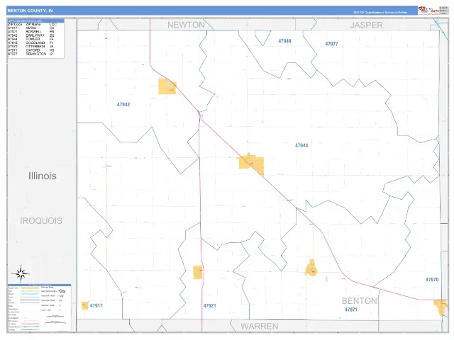 Benton County, IN ZIP Code Wall Map, Business Reference style