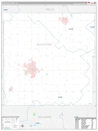 Blackford County, IN Classic style ZIP Code wall map
