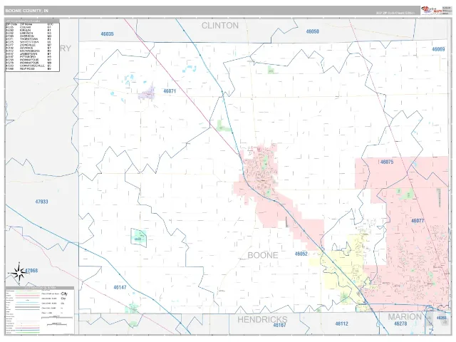 Boone County, IN ZIP Code Wall Map, Classic style