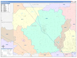 Boone County, IN ColorCast style ZIP Code wall map