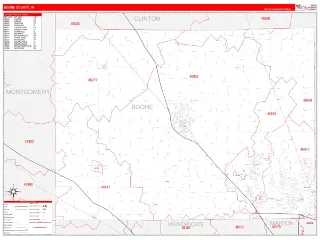 Boone County, IN RedLine style ZIP Code wall map