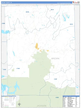 Brown County, IN Business Reference style ZIP Code wall map