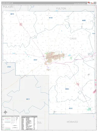 Cass County, IN Classic style ZIP Code wall map