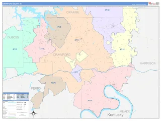 Crawford County, IN ColorCast style ZIP Code wall map