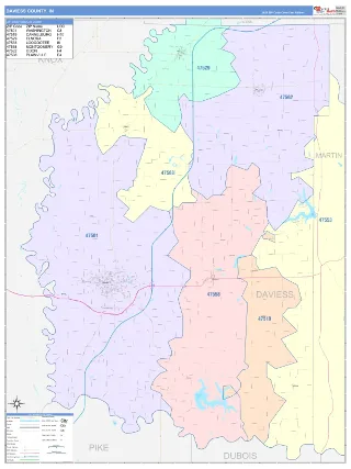 Daviess County, IN ColorCast style ZIP Code wall map