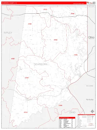 Dearborn County, IN RedLine style ZIP Code wall map