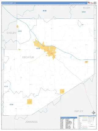 Decatur County, IN Business Reference style ZIP Code wall map
