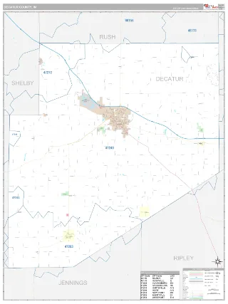 Decatur County, IN Classic style ZIP Code wall map