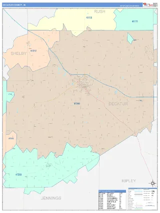 Decatur County, IN ColorCast style ZIP Code wall map