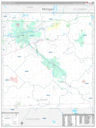 Elkhart County, IN Classic style ZIP Code wall map