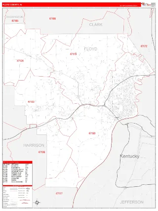 Floyd County, IN RedLine style ZIP Code wall map