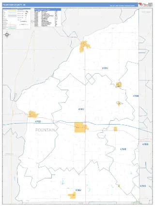 Fountain County, IN Business Reference style ZIP Code wall map