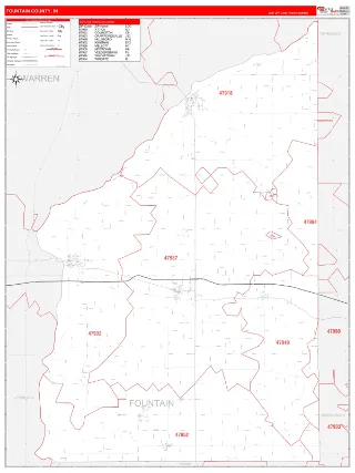 Fountain County, IN RedLine style ZIP Code wall map