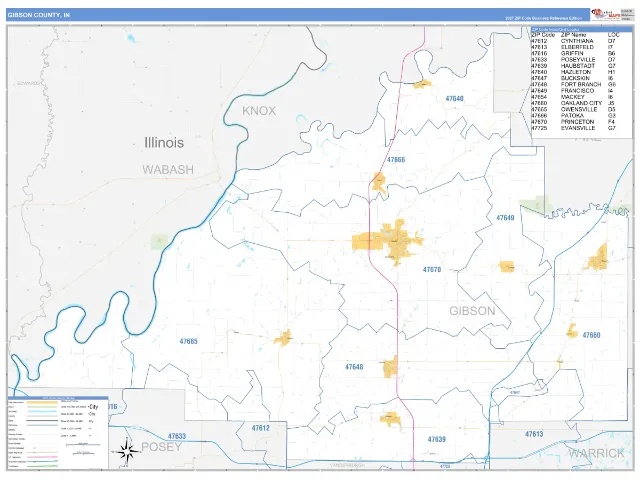 Gibson County, IN ZIP Code Wall Map, Business Reference style