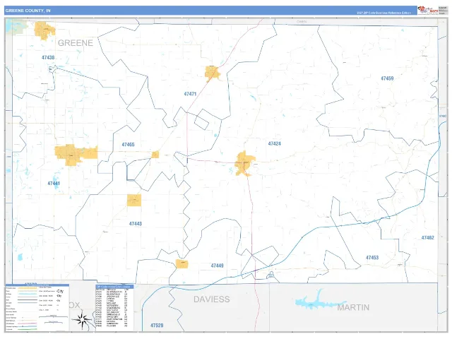 Greene County, IN ZIP Code Wall Map, Business Reference style