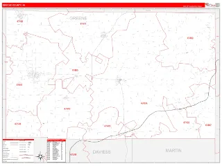 Greene County, IN RedLine style ZIP Code wall map