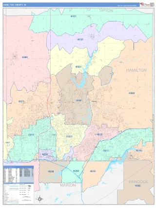 Hamilton County, IN ColorCast style ZIP Code wall map