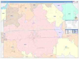 Hancock County, IN ColorCast style ZIP Code wall map