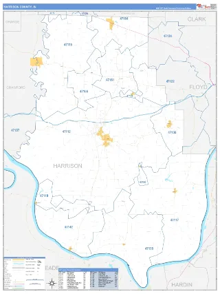Harrison County, IN Business Reference style ZIP Code wall map