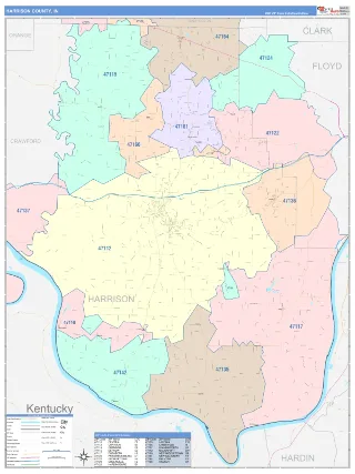 Harrison County, IN ColorCast style ZIP Code wall map