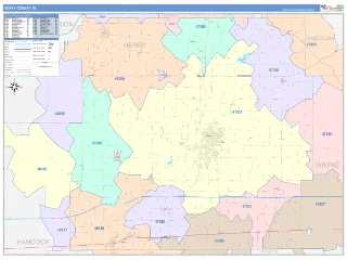 Henry County, IN ColorCast style ZIP Code wall map