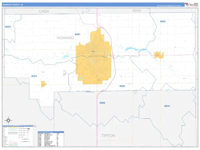 Howard County, IN ZIP Code Wall Map, Business Reference style