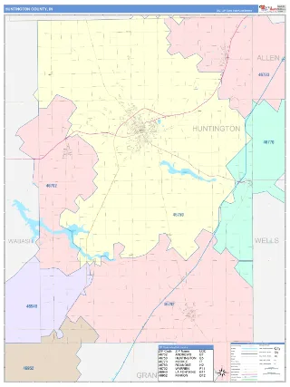 Huntington County, IN ColorCast style ZIP Code wall map