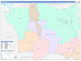 Jackson County, IN ColorCast style ZIP Code wall map