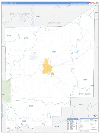 Jennings County, IN Business Reference style ZIP Code wall map