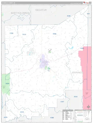 Jennings County, IN Classic style ZIP Code wall map