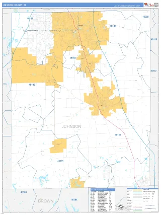Johnson County, IN Business Reference style ZIP Code wall map