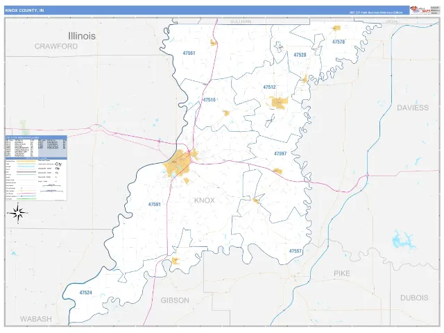 Knox County, IN ZIP Code Wall Map, Business Reference style