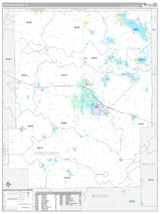 Kosciusko County, IN Classic style ZIP Code wall map