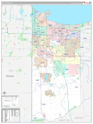 Lake County, IN Classic style ZIP Code wall map