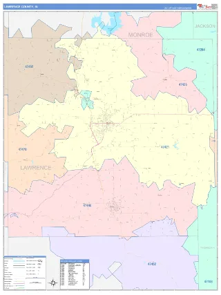 Lawrence County, IN ColorCast style ZIP Code wall map