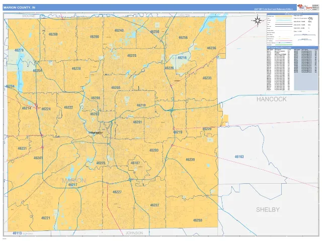 Marion County, IN ZIP Code Wall Map, Business Reference style