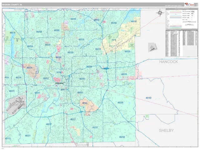 Marion County, IN ZIP Code Wall Map, Classic style