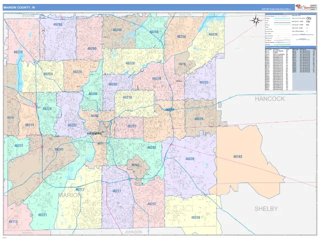 Marion County, IN ZIP Code Wall Map, ColorCast style