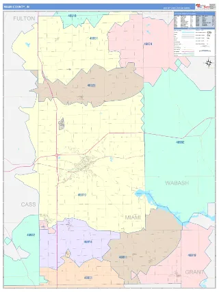 Miami County, IN ColorCast style ZIP Code wall map