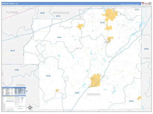 Morgan County, IN ZIP Code Wall Map, Business Reference style
