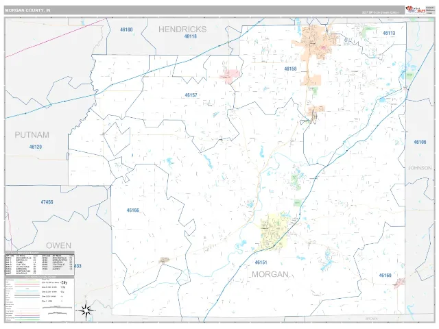 Morgan County, IN ZIP Code Wall Map, Classic style