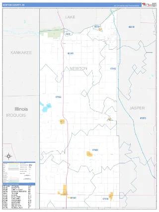 Newton County, IN Business Reference style ZIP Code wall map