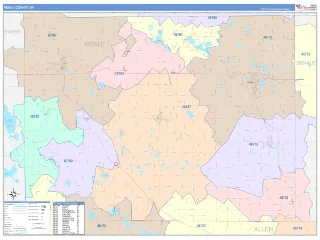 Noble County, IN ColorCast style ZIP Code wall map