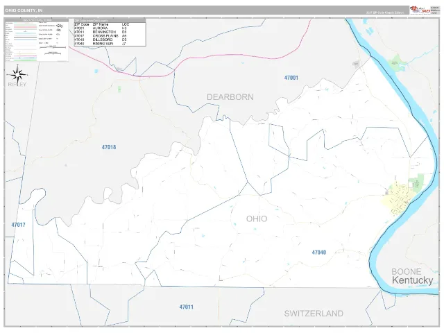 Ohio County, IN ZIP Code Wall Map, Classic style